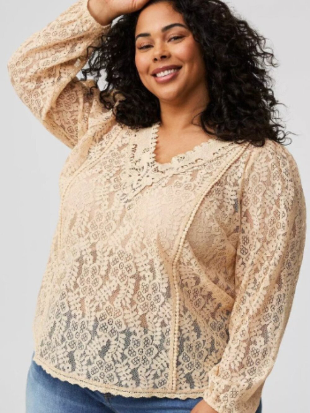 TORRID Cream Lace V-Neck Peasant Blouse